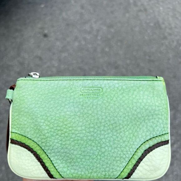 Coach, Green, Brown & Cream Upcycled Leather Wristlet Handpainted & Dyed - Picture 13 of 14